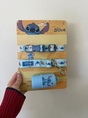 Disney Light Blue Stitch Pet Leash and Collar Set with Waste Bag Holder